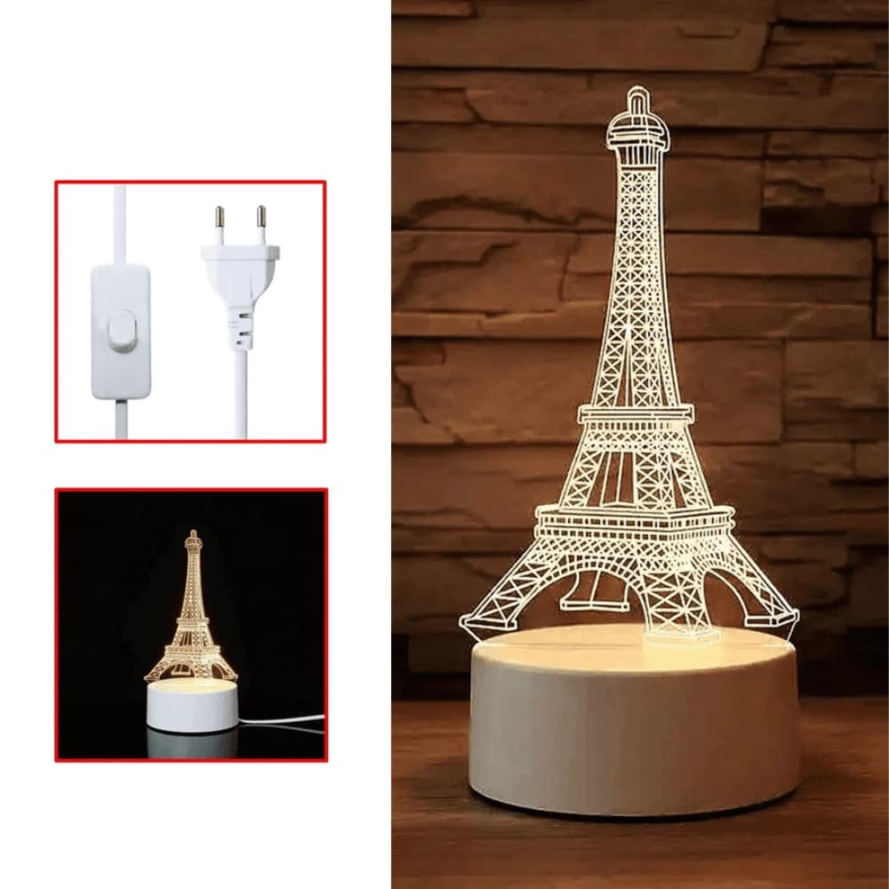 Luminária Decorativa 3D Torre Eiffel LED Bivolt Premium