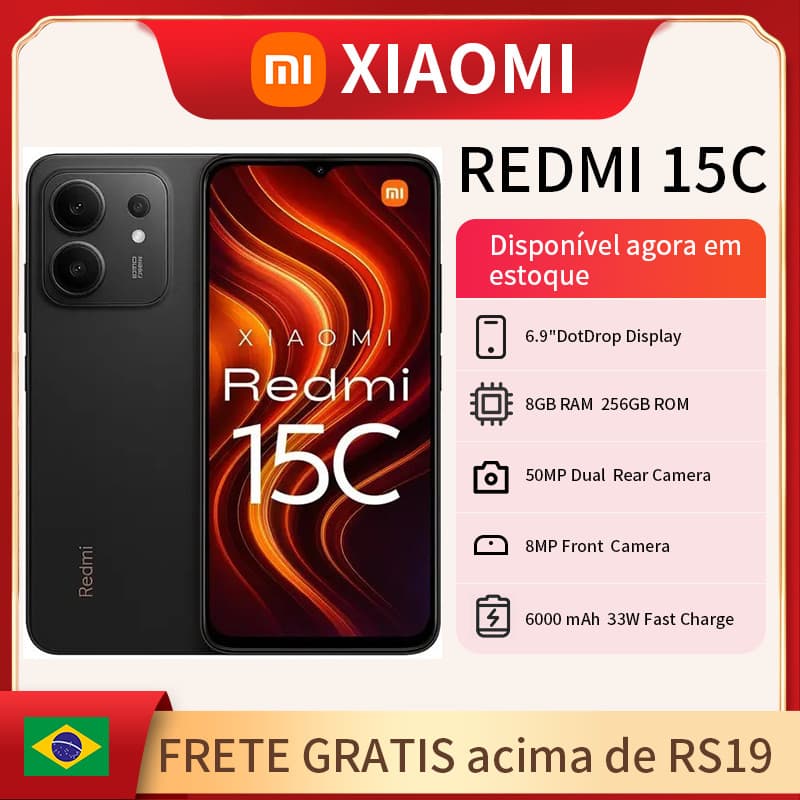 Celular Xiaomi Redmi 15C Dual SIM de 256GB 8GB RAM de 6.9" 50MP 8MP Bateria 6000mAh, Proteção IP64 2025