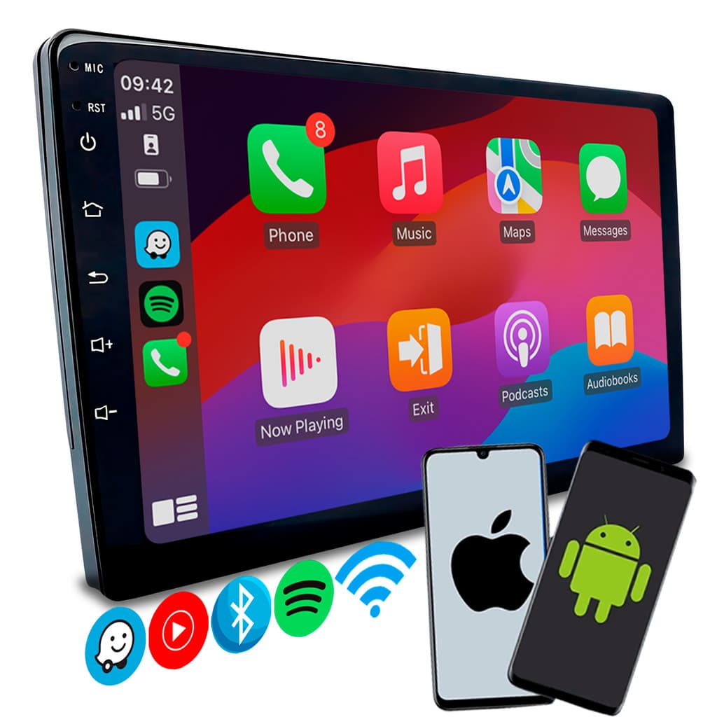 Multimídia 9 Polegadas Mp5 Carplay Android Auto Sem Fio Com Espelhamento de Celular Gps Aplicativos e Entrada Câmera Ré