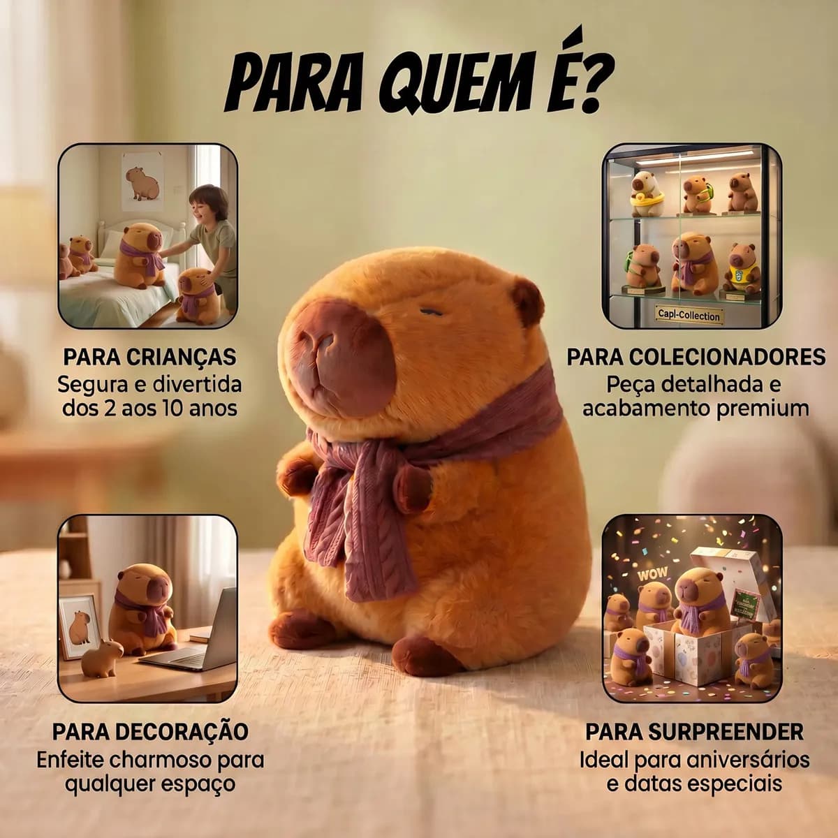 Pelúcia Capivara Cachecol Inverno Marrom Boneco Capybara Capibara Filó Bicho De Pelúcia Ursinho Brinquedo Animal Decoração Enfeite Quarto Dormitório Infantil Co — imagem 5