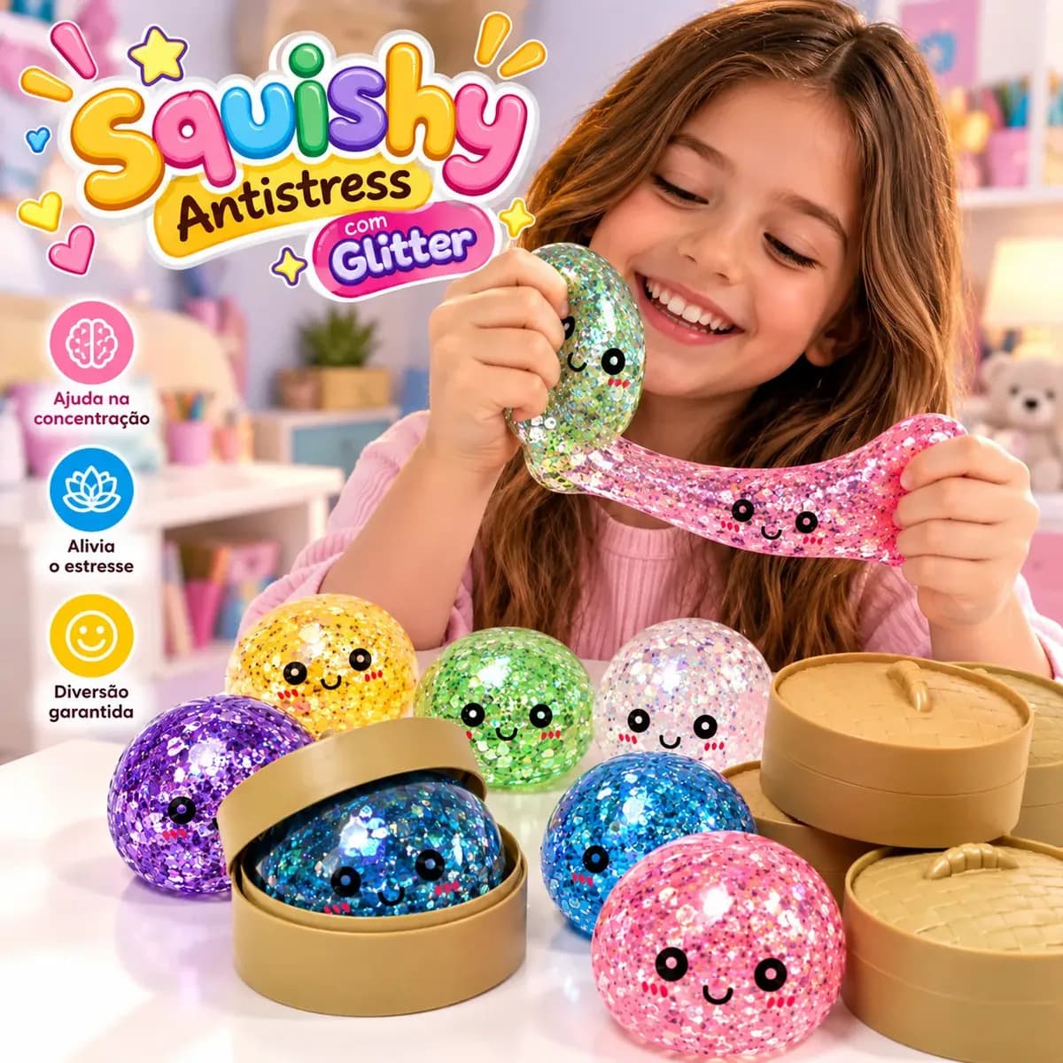 Squishy Brinquedo Antistress Bola Sensorial Fidget Toy com Glitter Macio Infantil Adulto Relaxante Anti Stress Presente Criativo Colecionável — imagem 5
