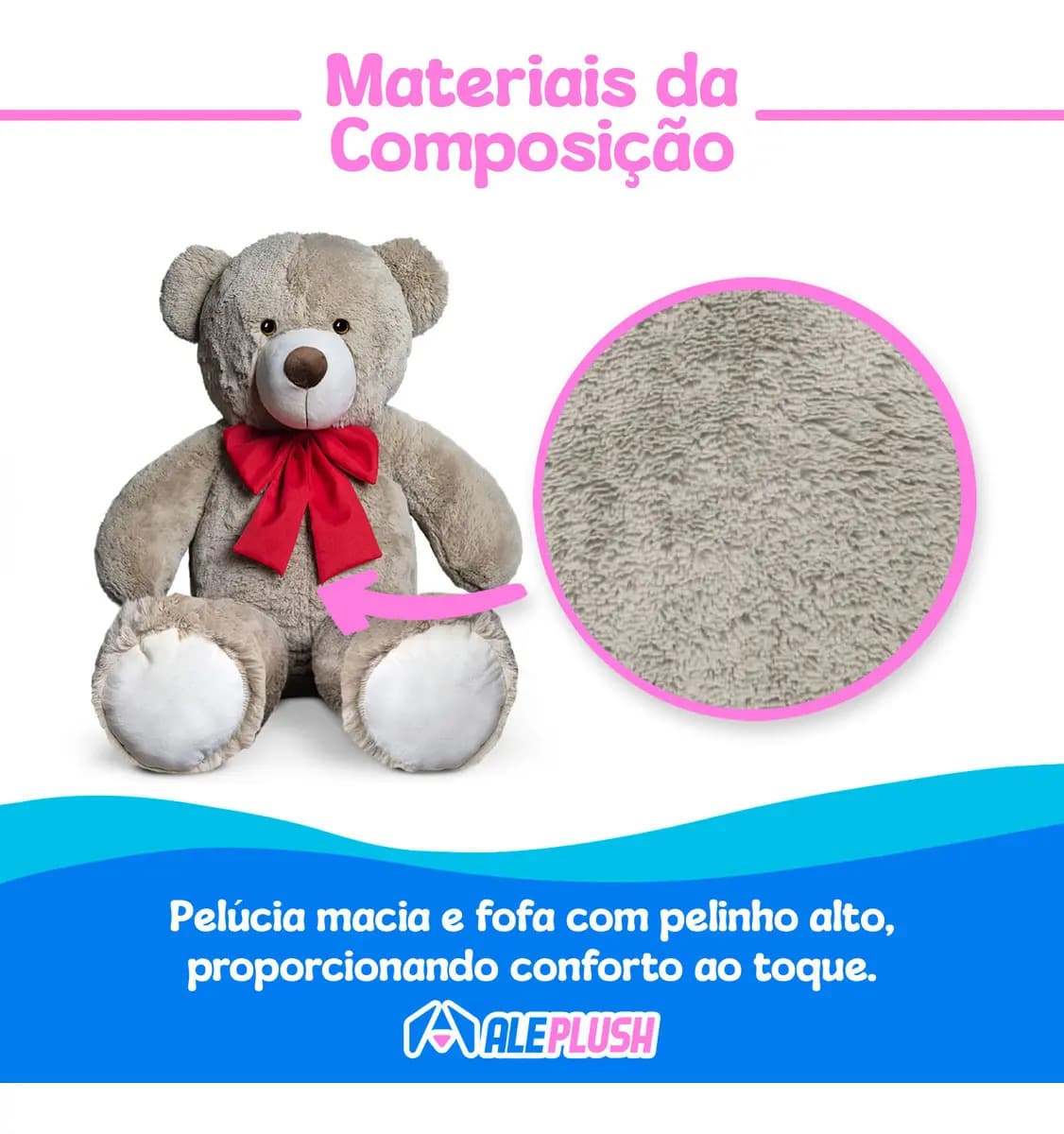 Urso De Pelúcia Teddy Bear Grande Com Laço 50cm Antialérgico Cor Avelã Com Vermelho — imagem 6