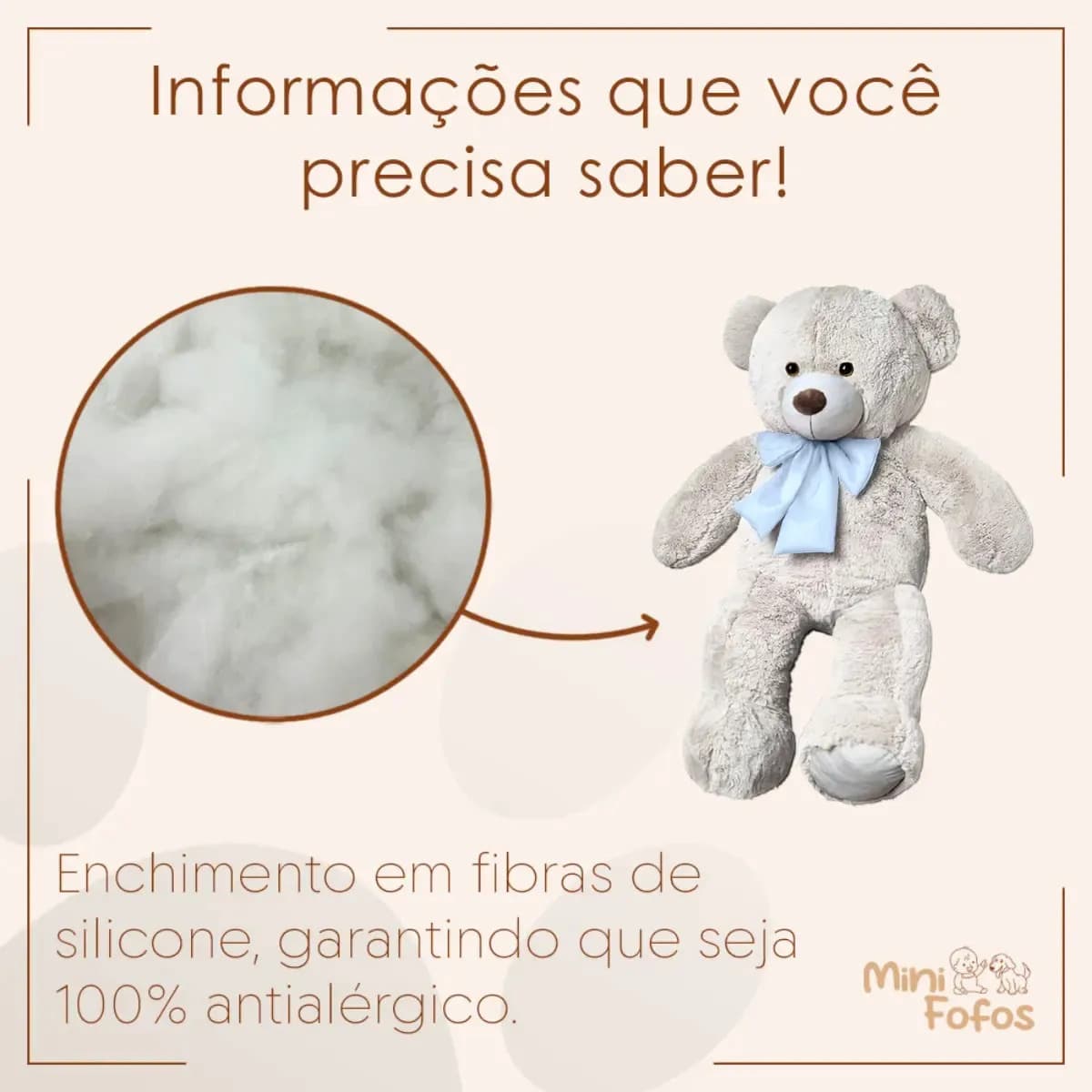 Urso De Pelúcia Teddy Bear Grande Com Laço 50cm Antialérgico Cor Baunilha com Azul Bebe — imagem 3