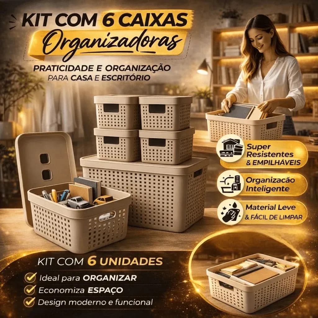 Kit 6 Caixas Organizadoras Com Tampa Invisivel 2l 4,5l 17l Cor Branco — imagem 3