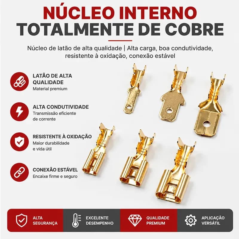 Kit 135 Terminal Faston Conector Elétrico com Capa Isolante Dourado Conectores para Fios Automotivo Moto Eletrônica — imagem 4