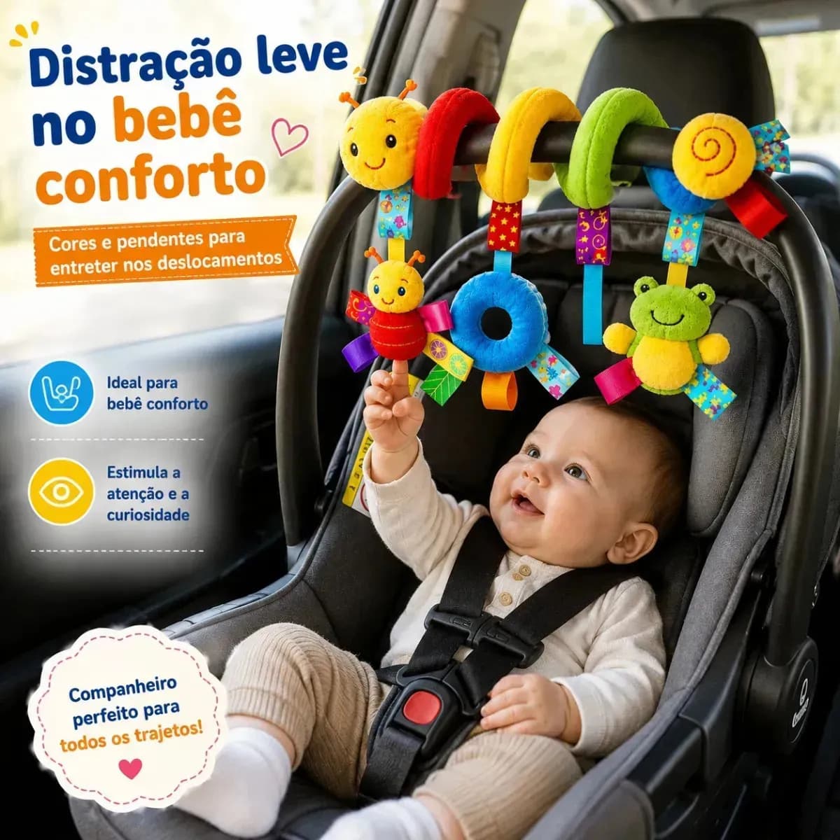 Centopéia Espiral Bichinho Pelúcia Brinquedo Carrinho Berço Bebê Conforto com Chocalho de Pendurar Sensorial Montessori Desenvolvimento Coordenação MLTM ECOM — imagem 5