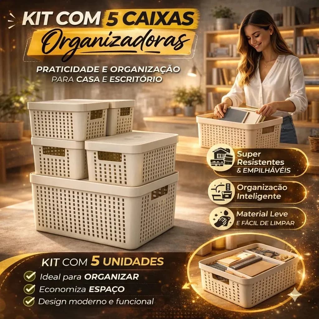 Kit 5 Caixas Organizadoras 2l 4,5l 17l Com Tampa Multiuso Cor Rosa — imagem 3