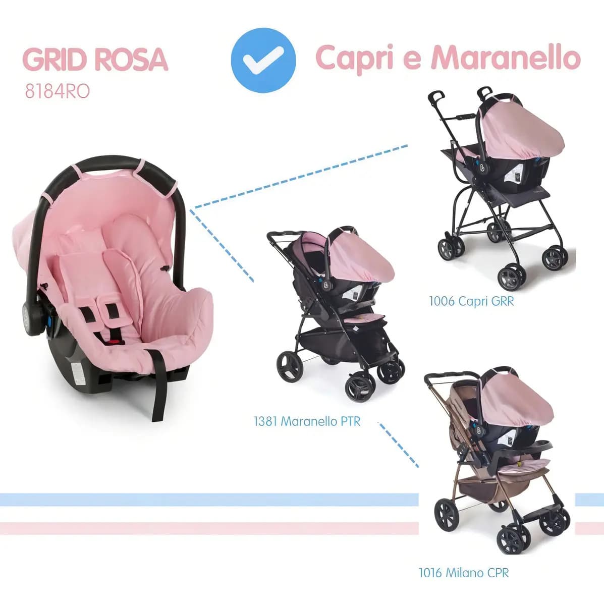 Conjunto Bebê Conforto Grid Rosa Com Base - Galzerano — imagem 4