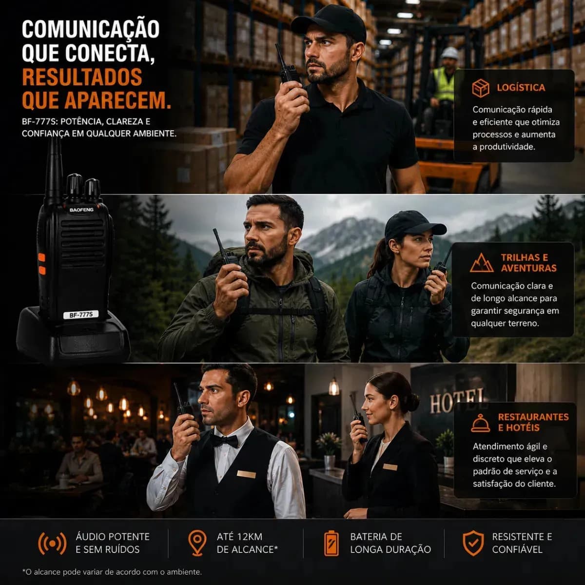 Kit 2 Rádios Comunicadores Bf-777s Alta Performance Walkie Talkie Profissional Esportivo Sem Fio Alta Segurança Comunicação Show Eventos 400 ~ 470mhz 16ch Ht Wa