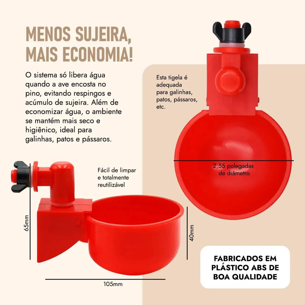 Bebedouros Automáticos Aves Galinhas Codornas 10 Unidades Vermelho — imagem 2