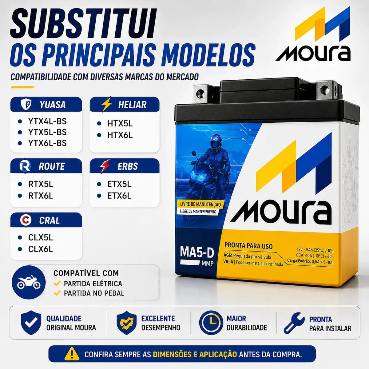 Bateria Moura MA5-D 5 Ah 12V Selada para Honda, Yamaha e Mais — imagem 3