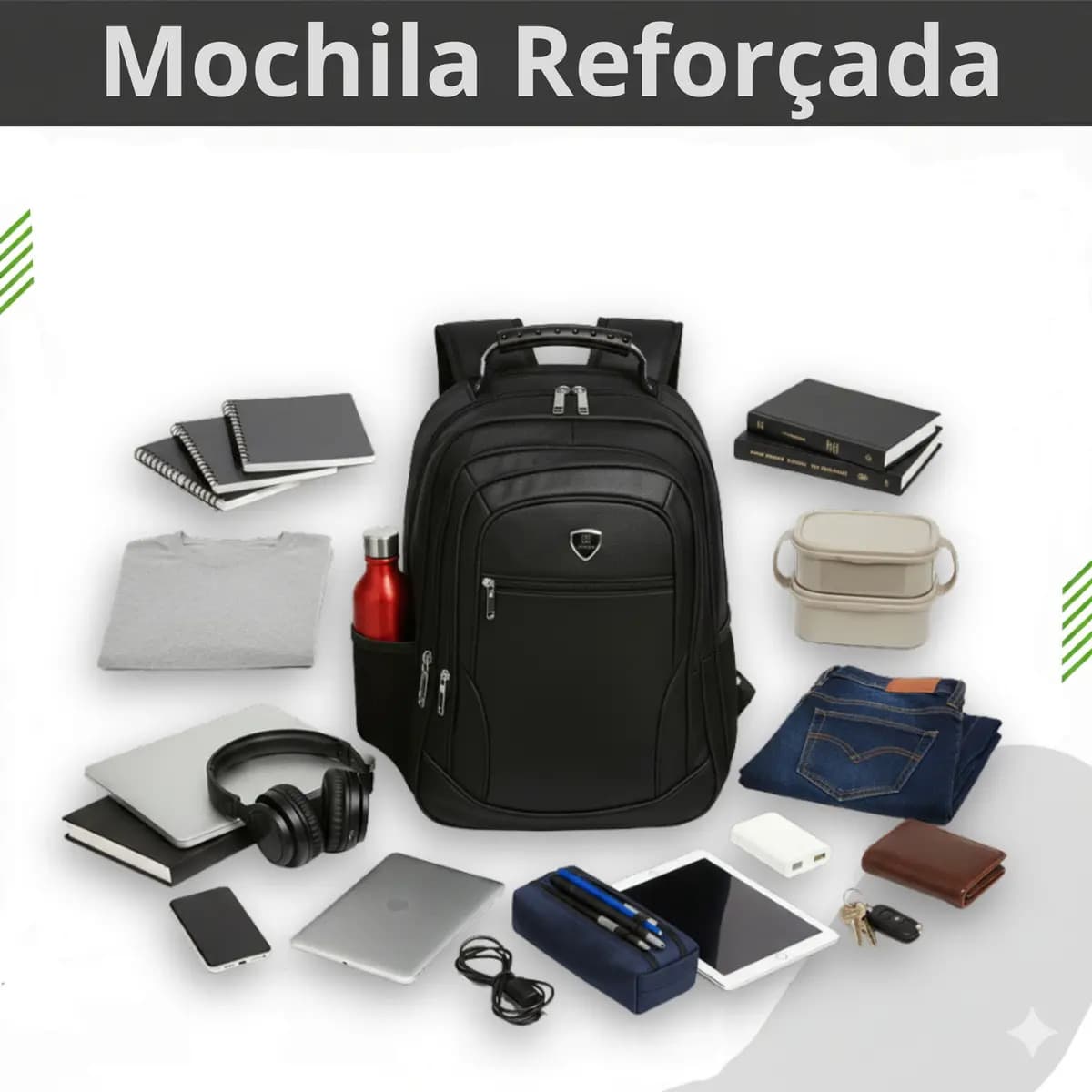 Mochila Masculina Faculdade Impermeável Resistente Grande Trabalho Escola Cor Preto Desenho Do Tecido Liso — imagem 4