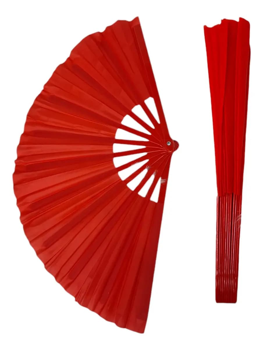 Leque De Mão Grande Taichi Kung Fu Dança Festa Liso 63x34 Cm Cor Vermelho Lisa — imagem 2