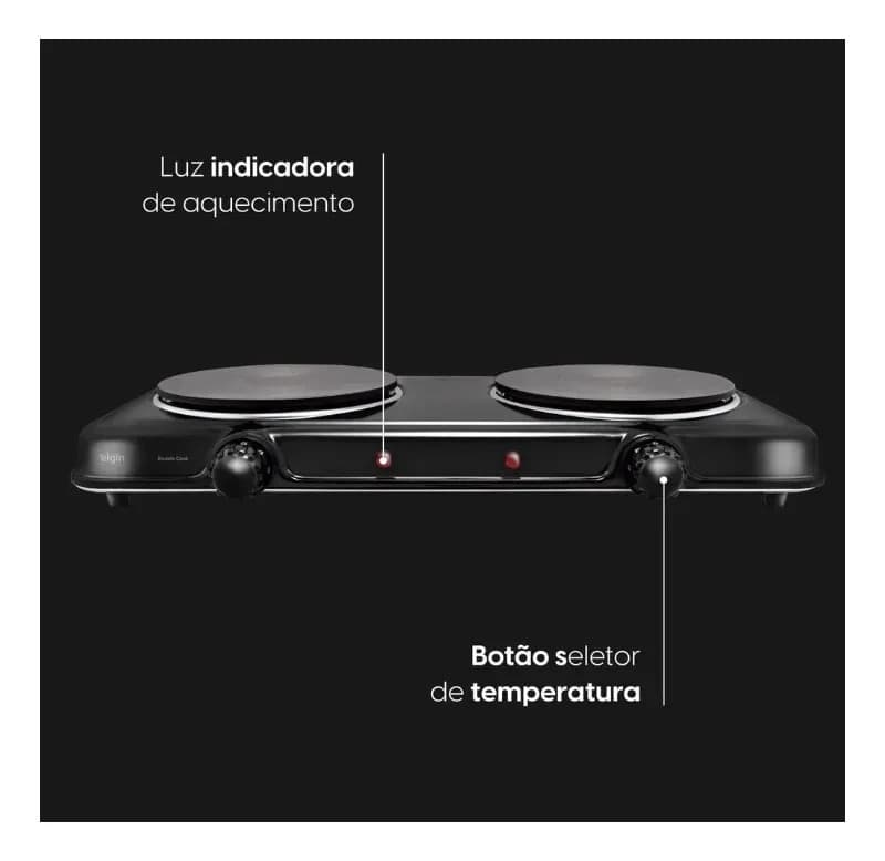 Fogão Cooktop Elétrico Elgin 2 Bocas Preto