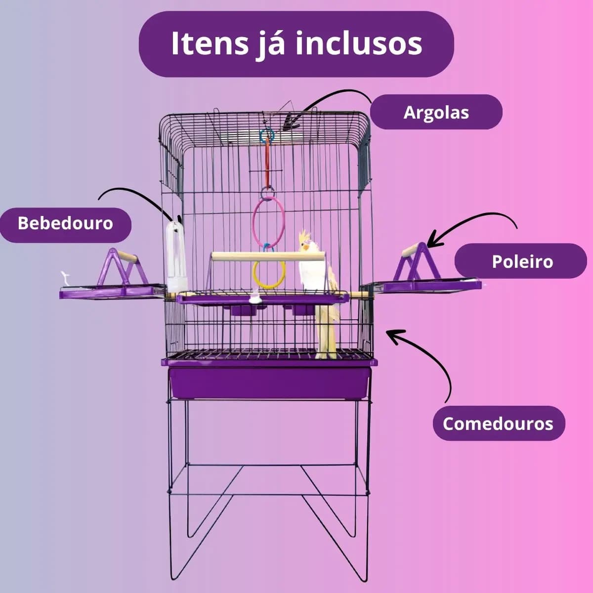 Viveiro Gaiola Para Calopsita Aves Papagaio Black/Lilás Jel Plast — imagem 2