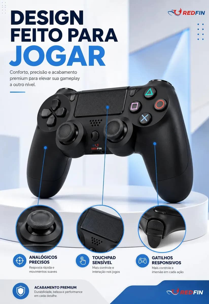 Controle Sem Fio Joystick Genérico Bluetooth Compatível Para Ps4 Videogame Tv Samsung Pc P4 Ps 4 Manete Pc Gamer Tv Smart Controle Bluetooth Celular Headset Sem — imagem 5