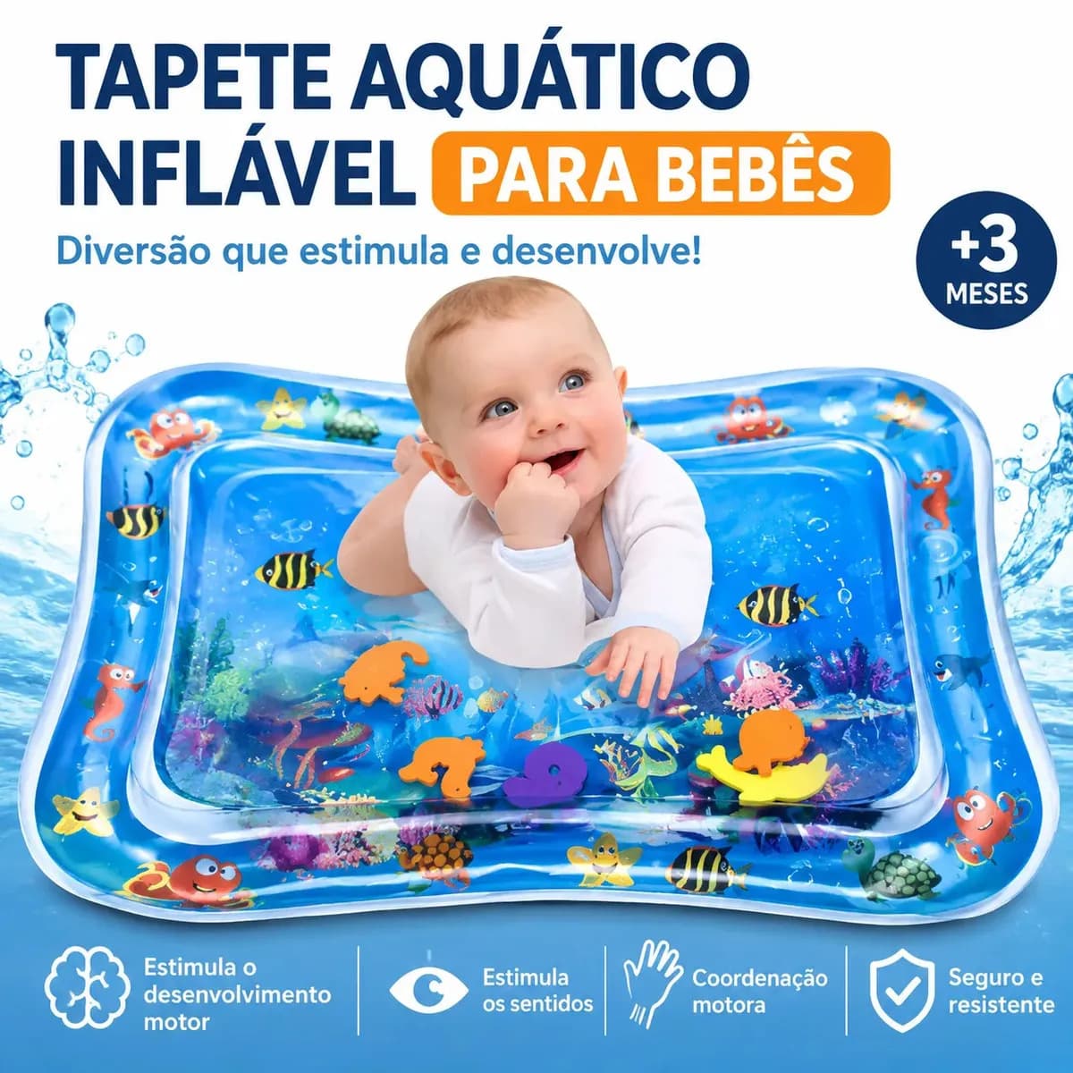 Tapete De Atividades Para Bebes Almofada De Água Inflável Interativo Aquário Sensorial Fundo Do Mar Rosa Tsc Shop — imagem 5