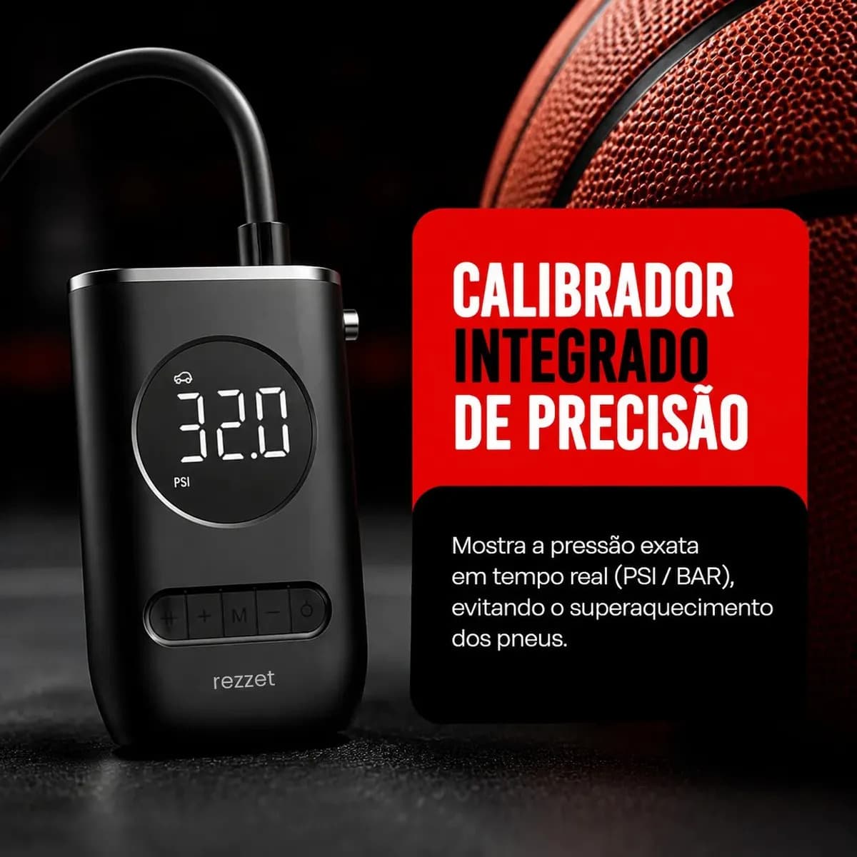 Mini Compressor Digital Portátil para Carro Moto e Bicicleta com Calibrador Digital Inflador Elétrico de Pneus LCD Lanterna LED Compacto e Recarregável Preto Ma — imagem 4