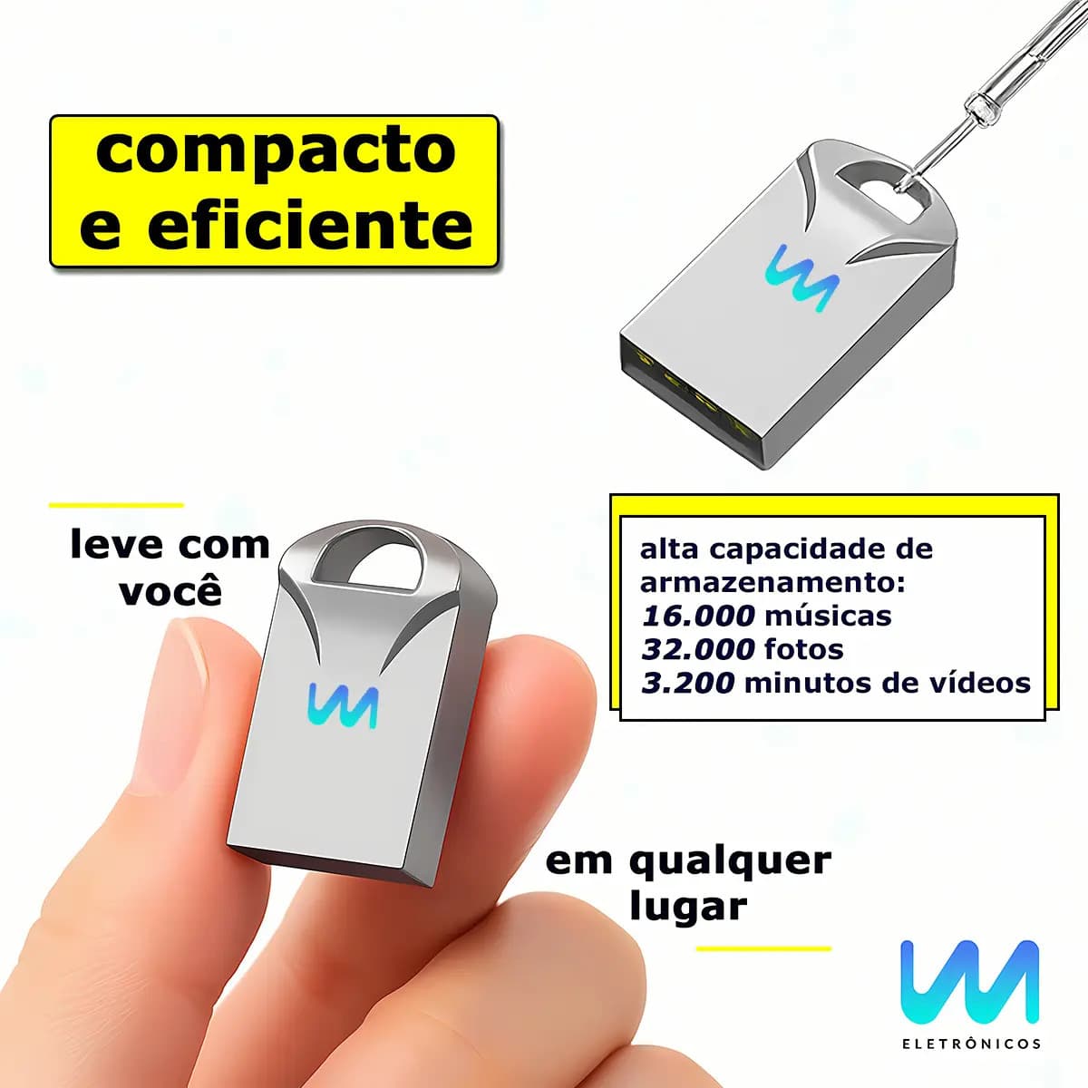 Pen Drive 32gb Mini Chaveiro Resistente Rápido Usb Metal Cor Prata Alta Velocidade Compatível Desktop Pc Notebook Som Automotivo Wmix Eletrônicos — imagem 2