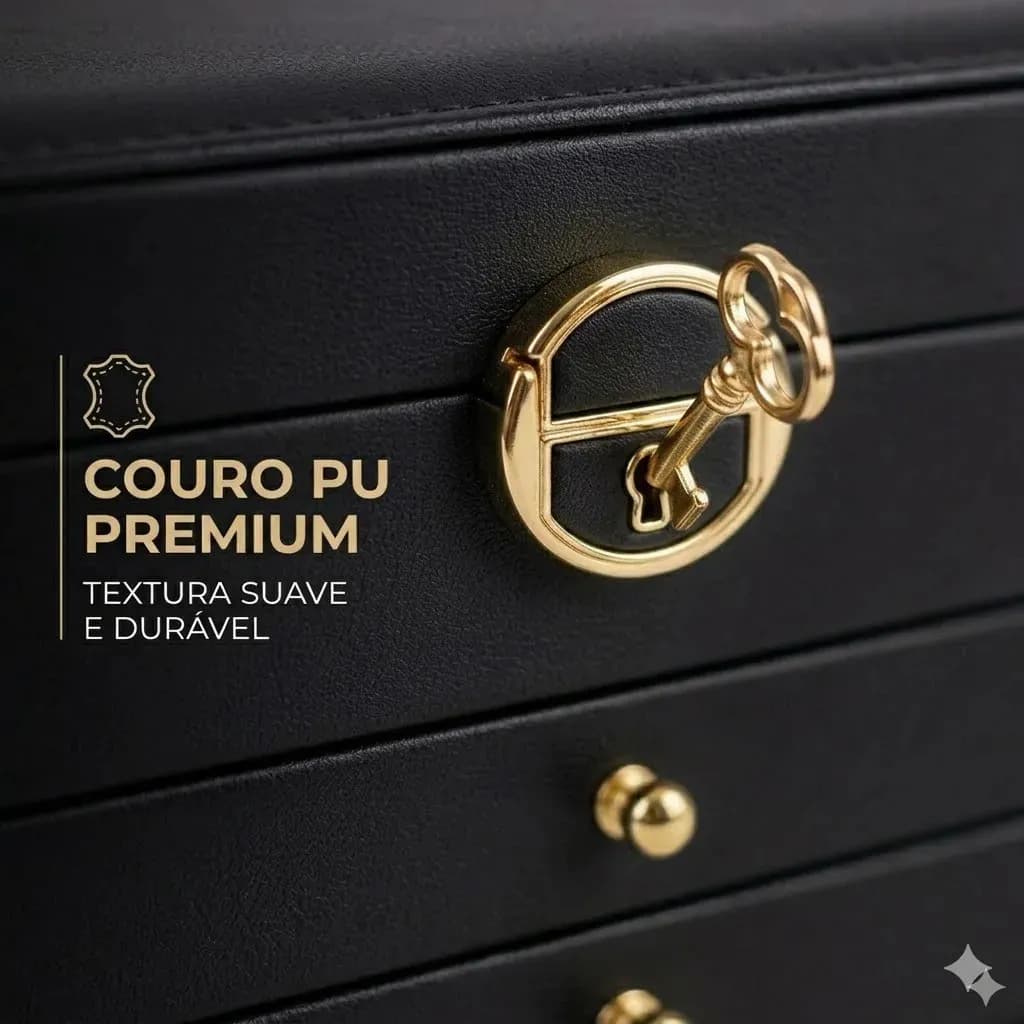 Porta Joias 3 Camadas Couro Caixa De Jóias Feminina Cor Rosa — imagem 3