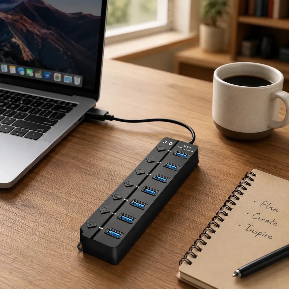 Hub Usb 3.0 7 Portas Entradas Alta Velocidade 5gbps Com Led E Botões Individuais Plug And Play Compatível Com Notebook Pc Tv Console Impressora Mouse E Teclado  — imagem 2