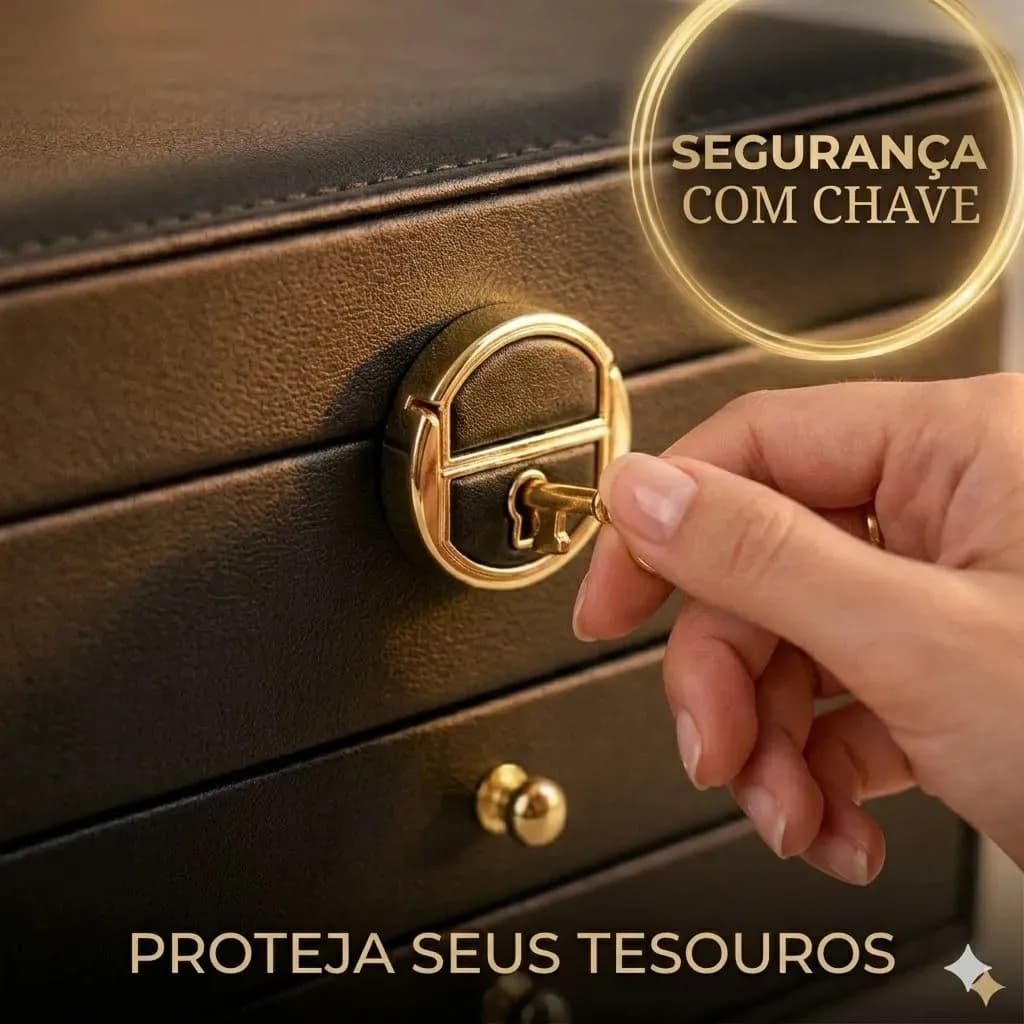 Porta Joias 3 Camadas Couro Caixa De Jóias Feminina Cor Rosa — imagem 6