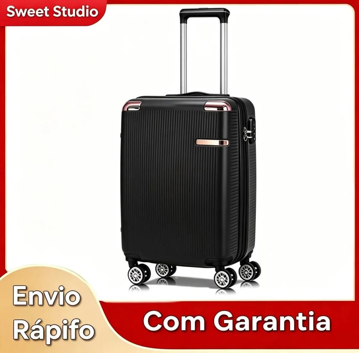 Mala De Viagem Sweet Studio Bordo Com Zíper Extensor Abs Rodinhas 360 Leva Na Cabine Do Avisão Resistente Preto 2090