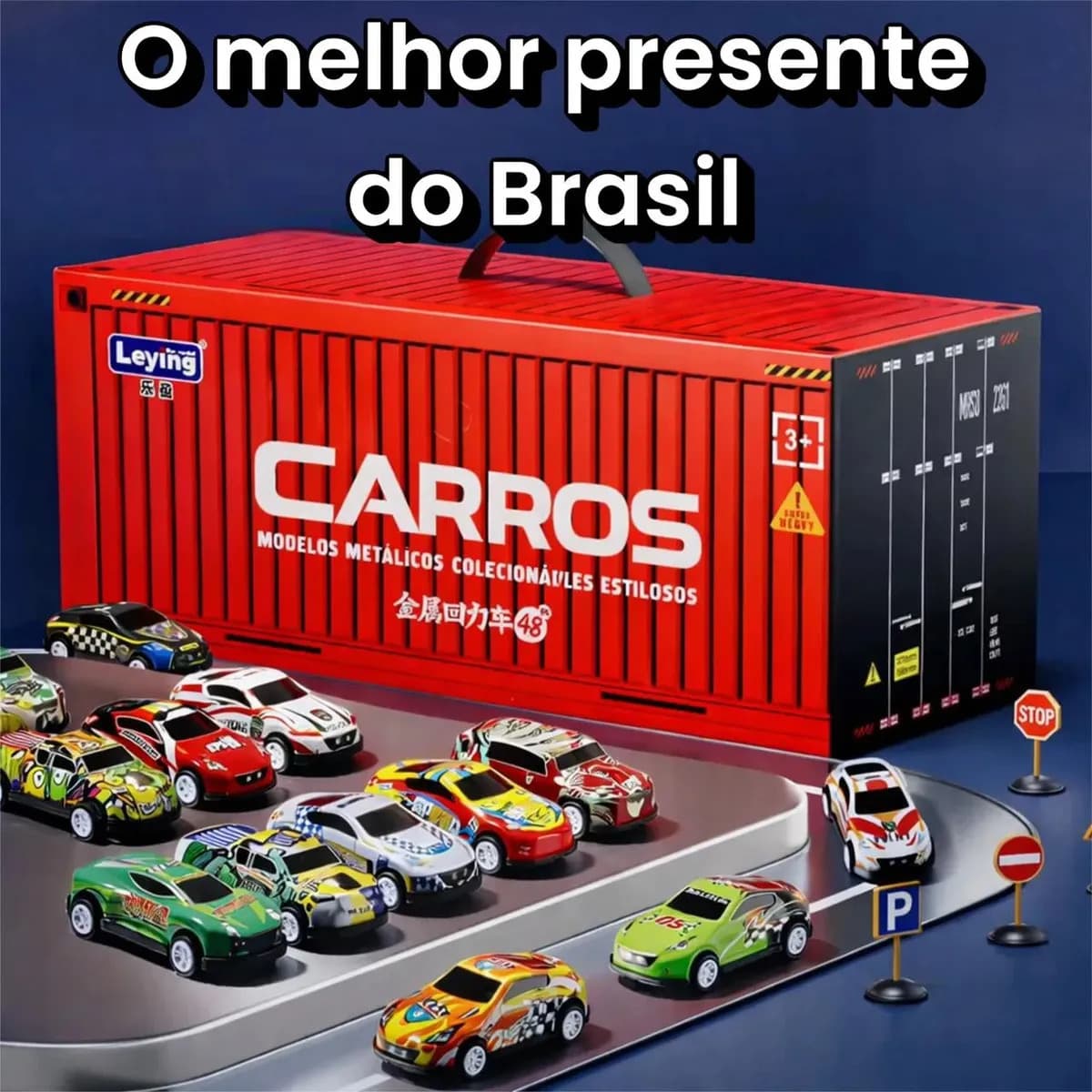 Kit 48 Mini Carrinhos De Fricção De Metal Com 2 Pistas Com Container Afortunado Imports — imagem 6