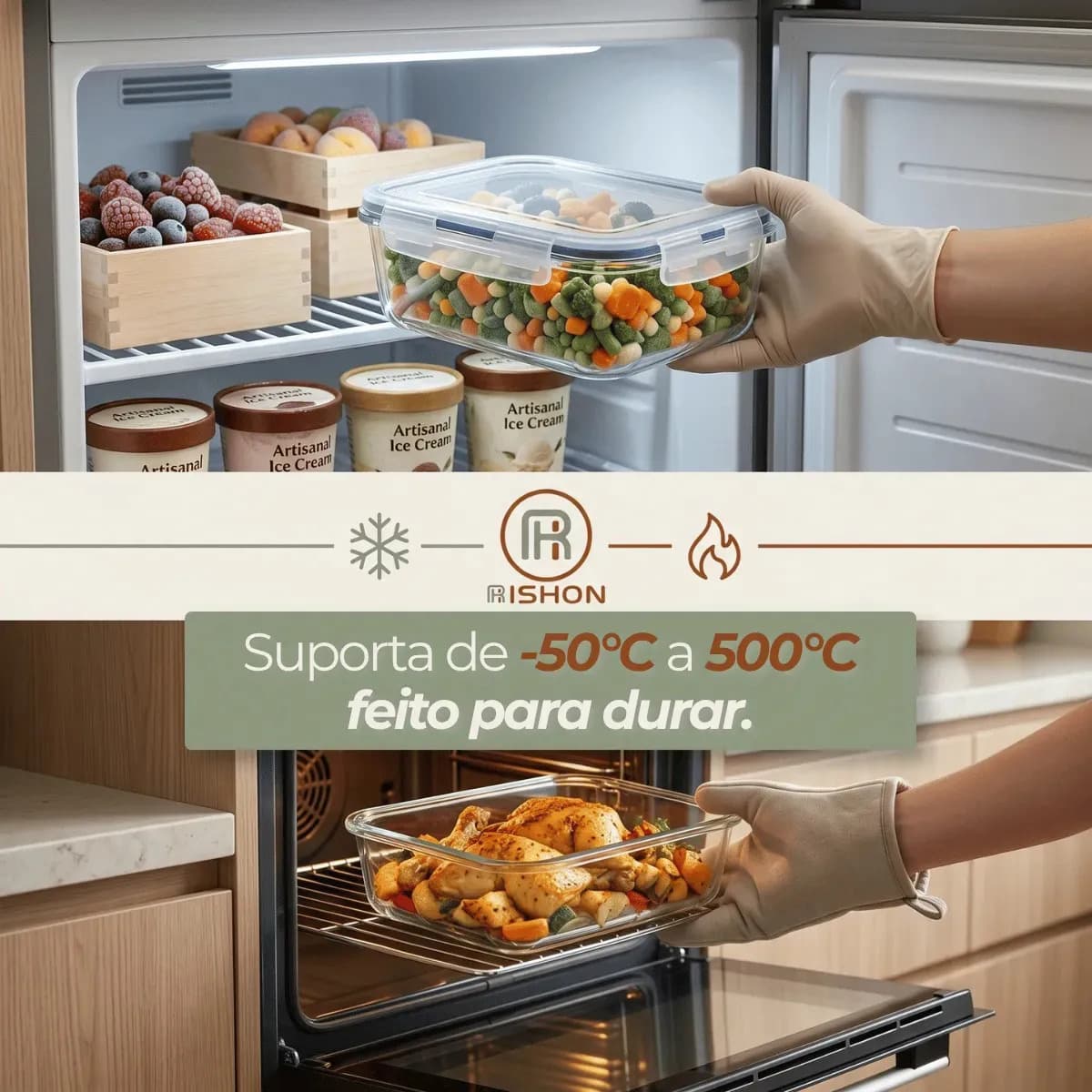 Kit 10 Pote De Vidro Marmita Hermético 640ml Freezer Fitness Rishon — imagem 3