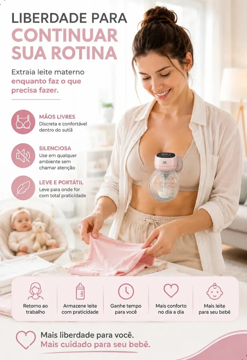 Bomba Tira Leite Materno Elétrica Portátil Extratora Amamentação Mãos Livres Sem BPA Coletor Sugador Bombinha Peito 3 Modos 9 Níveis de Sucção Recarregável Sile — imagem 3