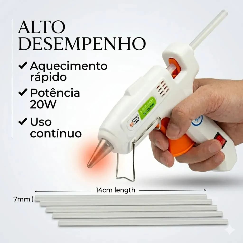 Pistola de Cola Quente 20W Bico Fino Bivolt com 5 Bastões 7mm Niadri Imports — imagem 6
