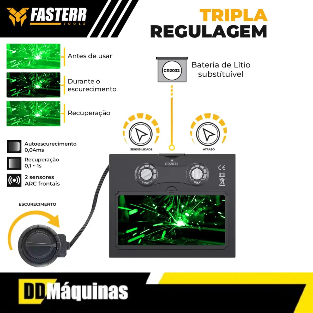 Máscara De Solda Automática C/ Regulagem Fasterr Fst039 Cor Preto Lisa — imagem 6