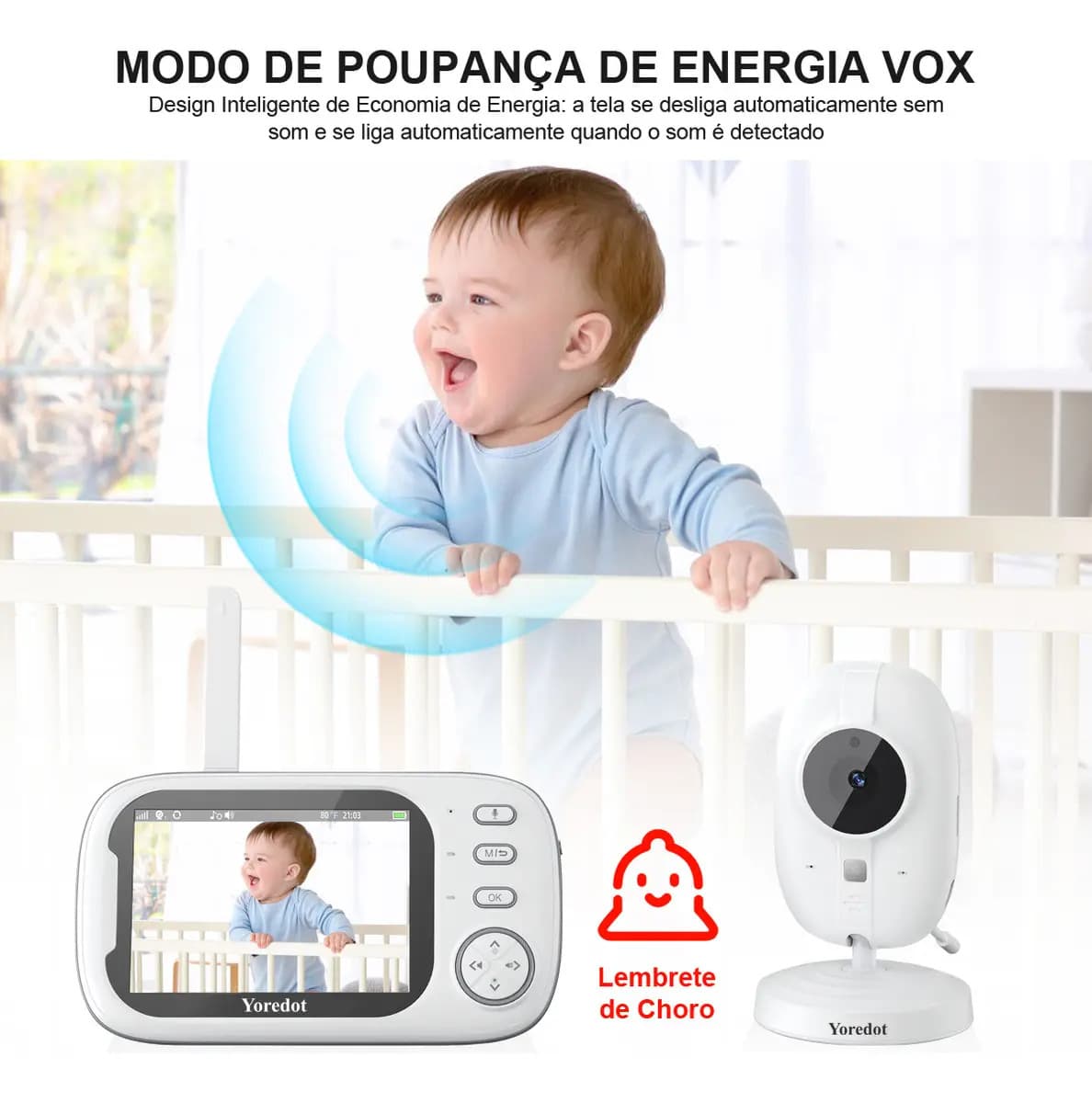 Babá Eletrônica Y-6000 Câmera Semfio Visão Noturna 18 h 3.5'' Lcd Tela Grande De Alta Definição Multifuncional Alarme Com Microfone — imagem 4