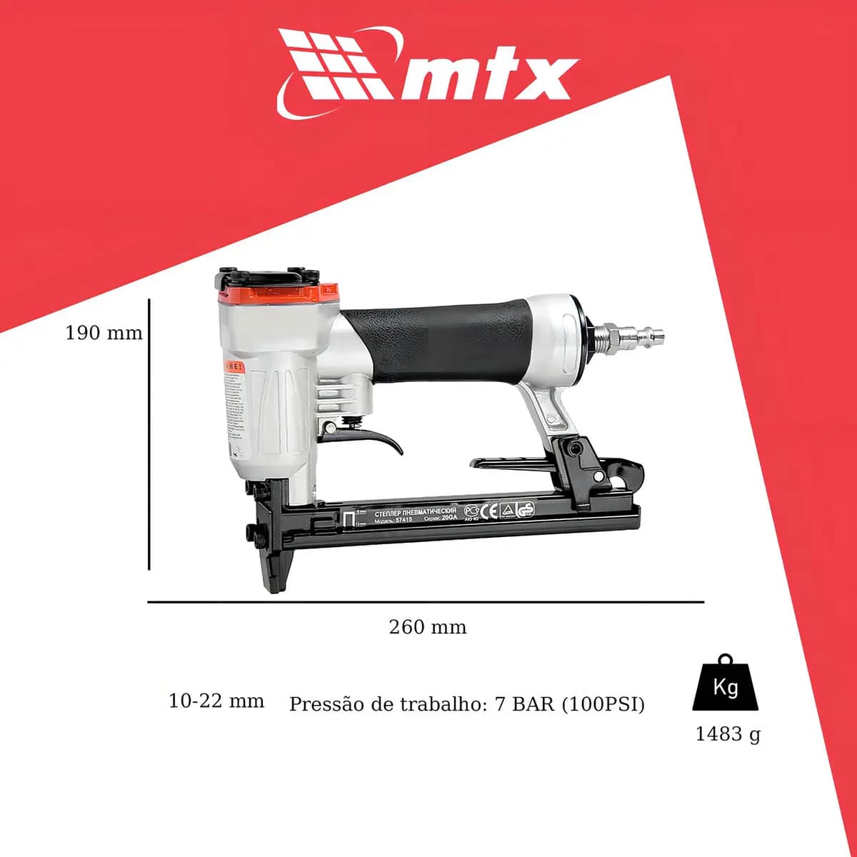 Grampeador Pneumático Profissional 10 A 22mm 574209 Mtx — imagem 2
