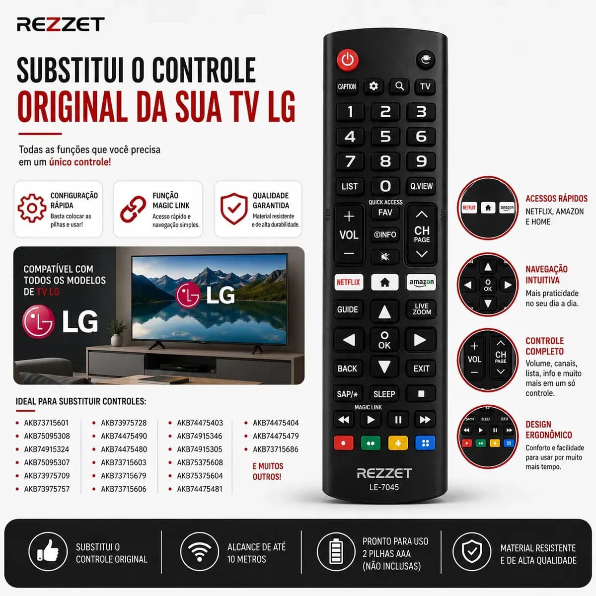 Controle Universal LG Smart TV Rezzet Compatível Com Todos os Modelos Pronto Para Uso Netlix e Prime Video — imagem 4