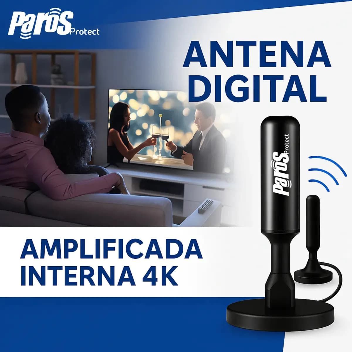 Antena Digital Interna Externa HDTV UHF Cabo Com Cabo Longo De 4 Metros Com Base Magnética Parosprotect — imagem 4