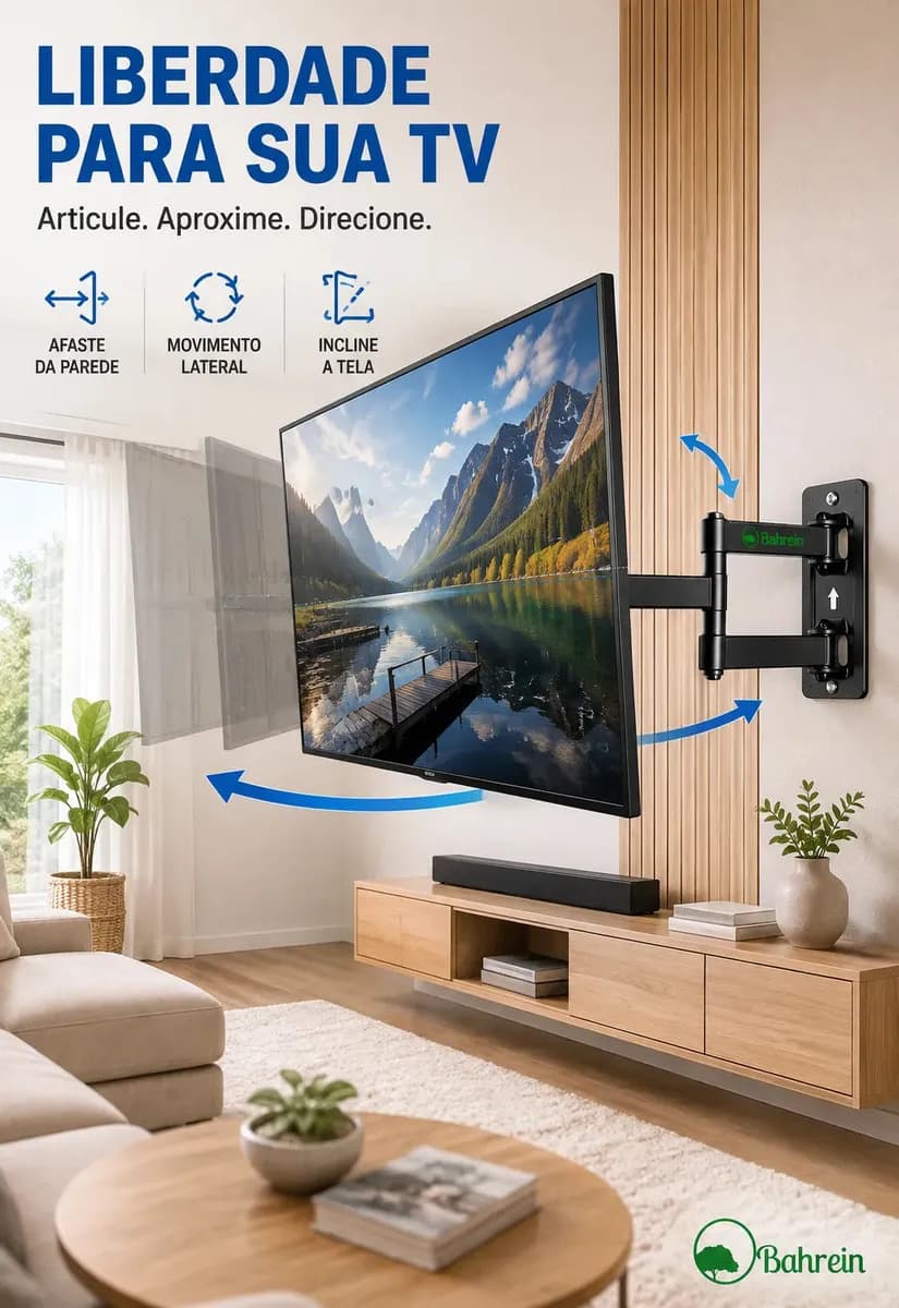 Suporte Para TV Articulado Parede 14 A 55 Polegadas Tri Braço Universal Reforçado inclinável VESA 400x400 LED LCD OLED QLED Plasma Inclinação Rotação 180° 35kg  — imagem 6