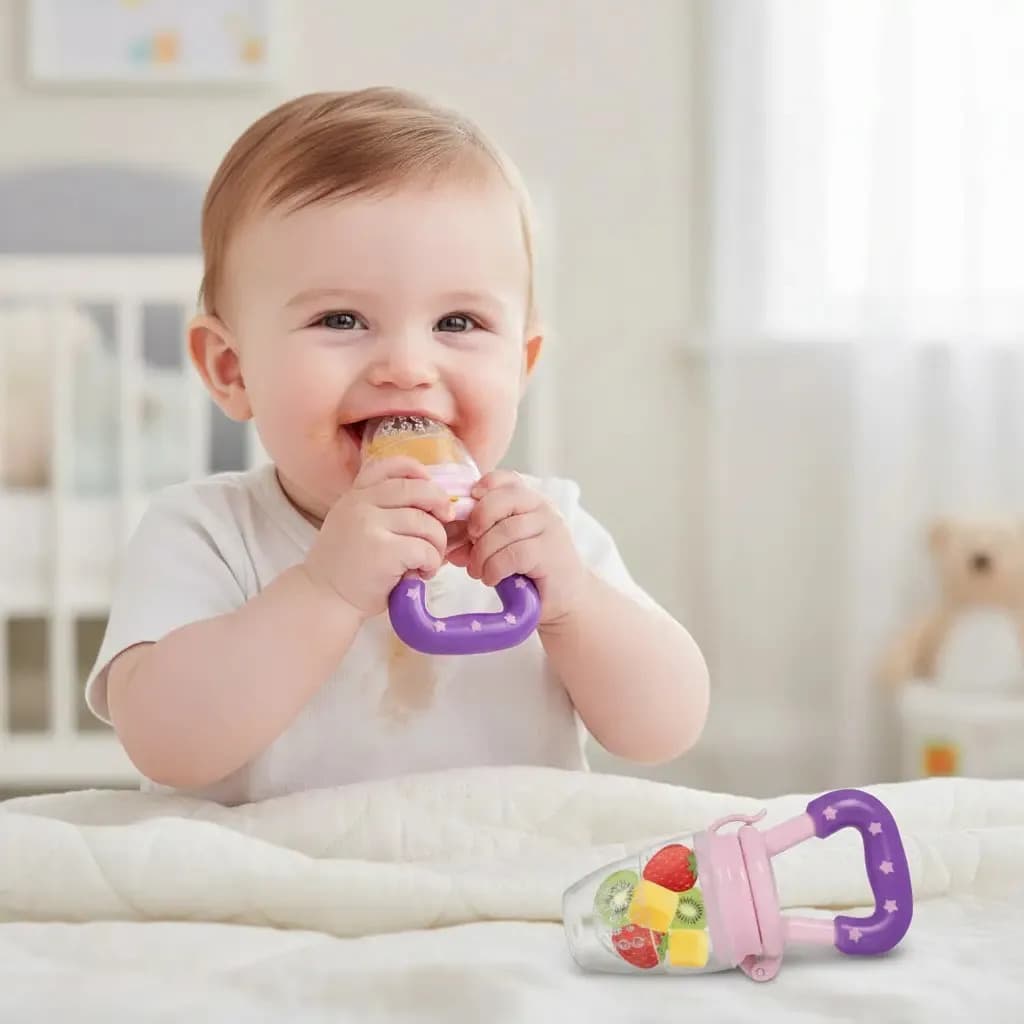 Kit 2 Und Chupeta Alimentadora Mordedor Silicone Frutas Bebê Rosa Médio — imagem 5