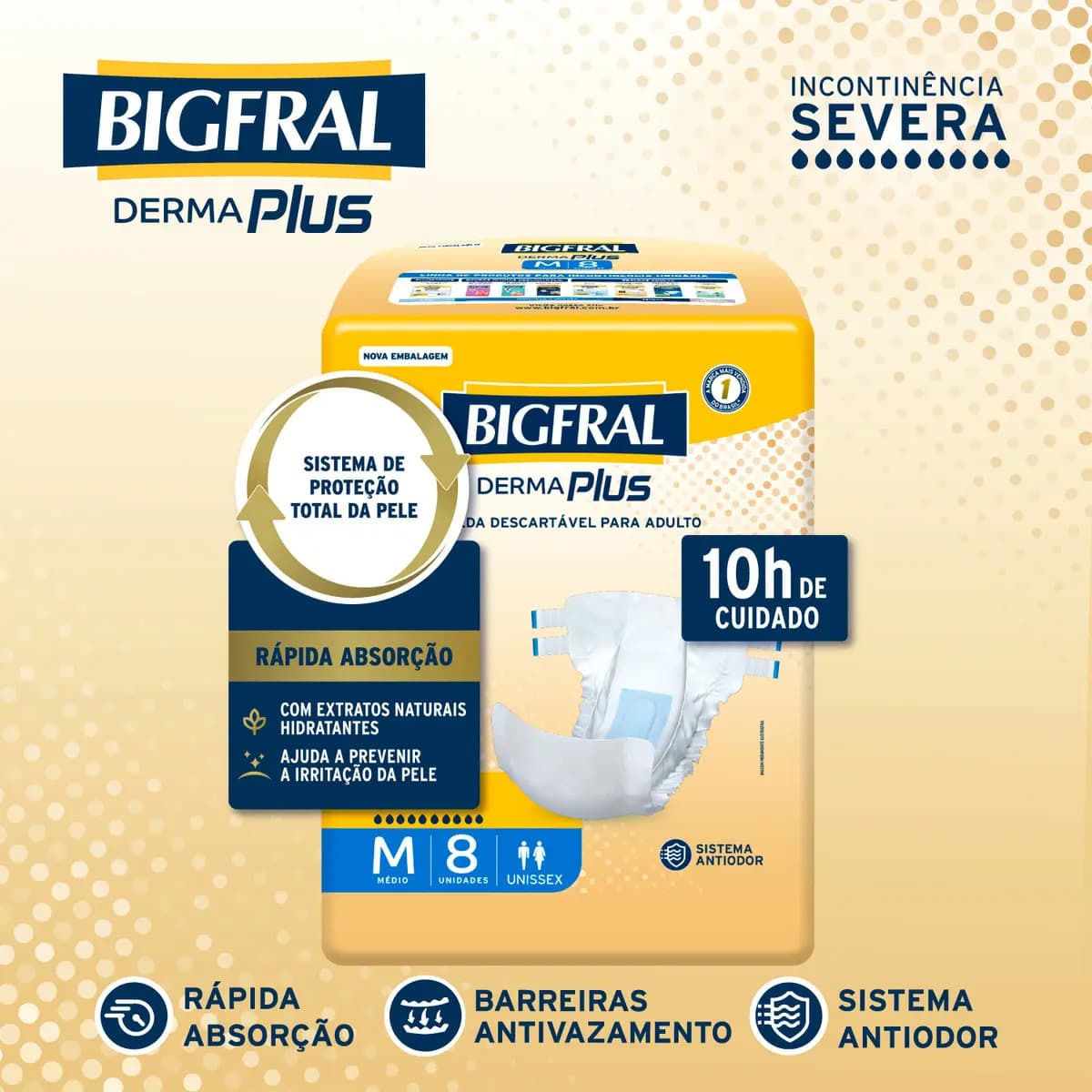 Fralda Bigfral Derma Plus M 8 Unidades Tamanho Médio — imagem 3