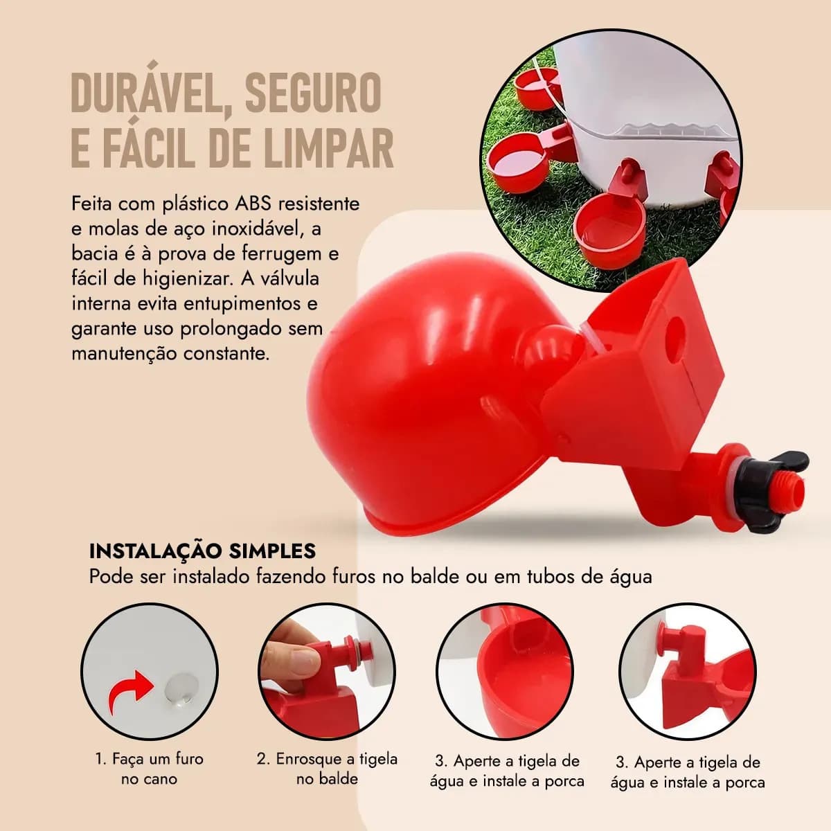 Bebedouros Automáticos Aves Galinhas Codornas 10 Unidades Vermelho — imagem 3