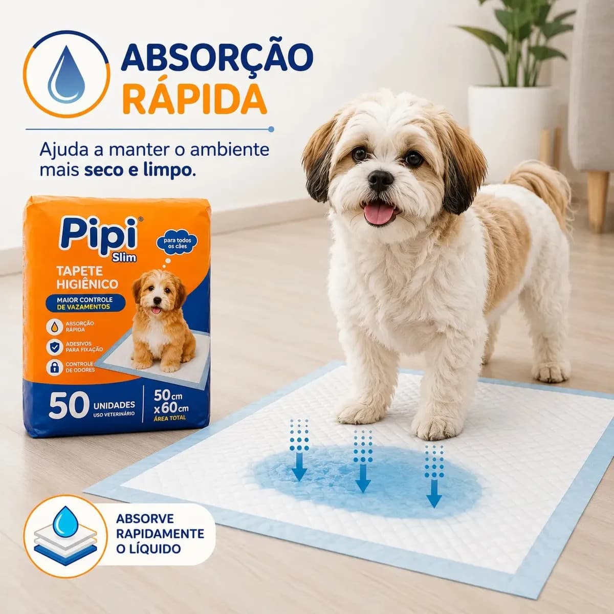 Tapete Higiênico para Cães Gatos Pets Manta Absorvente 50 Unidades 50x60 cm Absorção Rápida PawSoft Premium — imagem 2