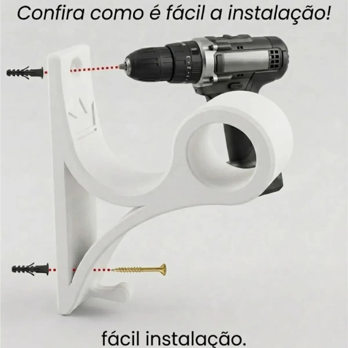 Kit 3 Suporte De Capacete Parede Kingbr Branco Com Gancho Porta Chaves Organizador Acompanha Parafusos E Buchas Para Capacete De Moto Bike Motocross E Skate — imagem 3