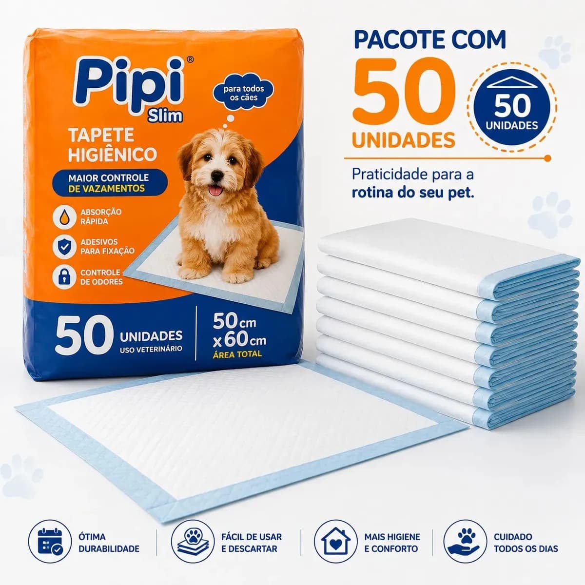 Tapete Higiênico para Cães Gatos Pets Manta Absorvente 50 Unidades 50x60 cm Absorção Rápida PawSoft Premium — imagem 6