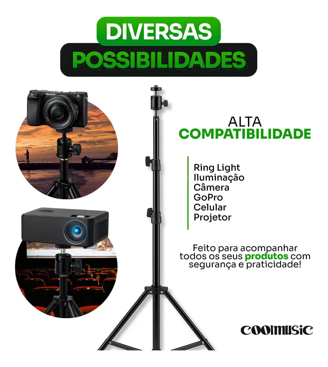 Tripé Profissional Para Celular E Câmera Pedestal 2,1m Suporte Horizontal E Vertical — imagem 5