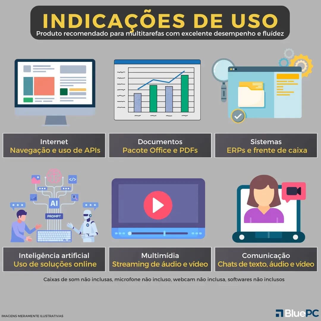 Computador Completo Intel Core i5 4570 (4ª Geração), 16GB RAM, SSD 256GB, Monitor 20" 75Hz HDMI, Windows 10 Pro, Preto, Bivolt - BluePC Office CDF-099OF — imagem 2