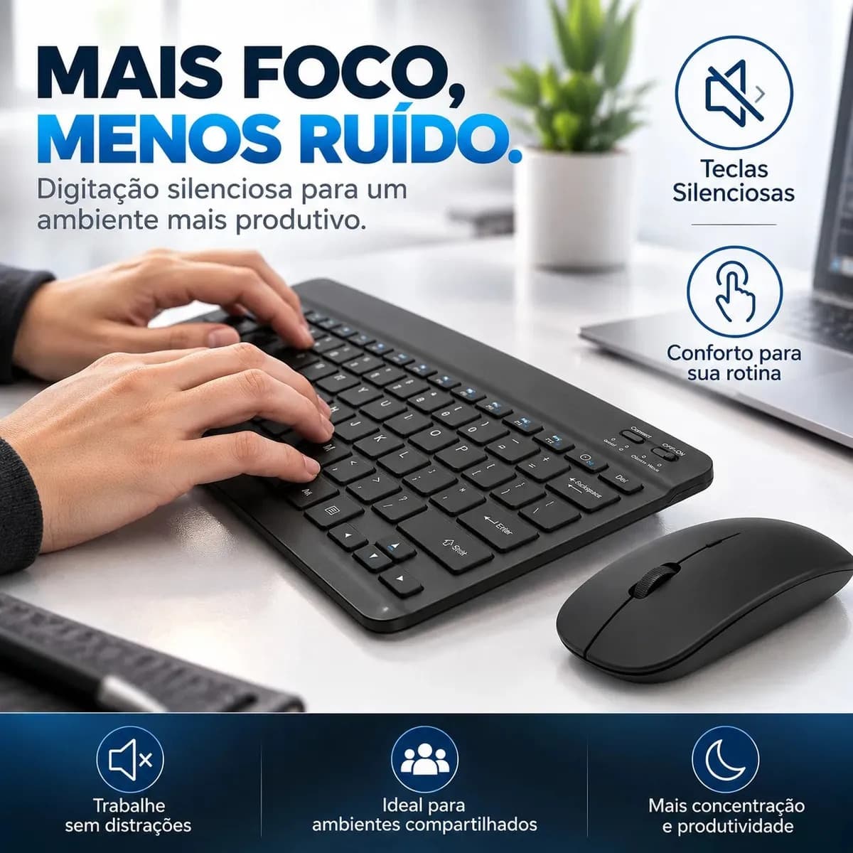 Kit Teclado e Mouse sem Fio Bluetooth ABNT para Tablet e PC — imagem 6
