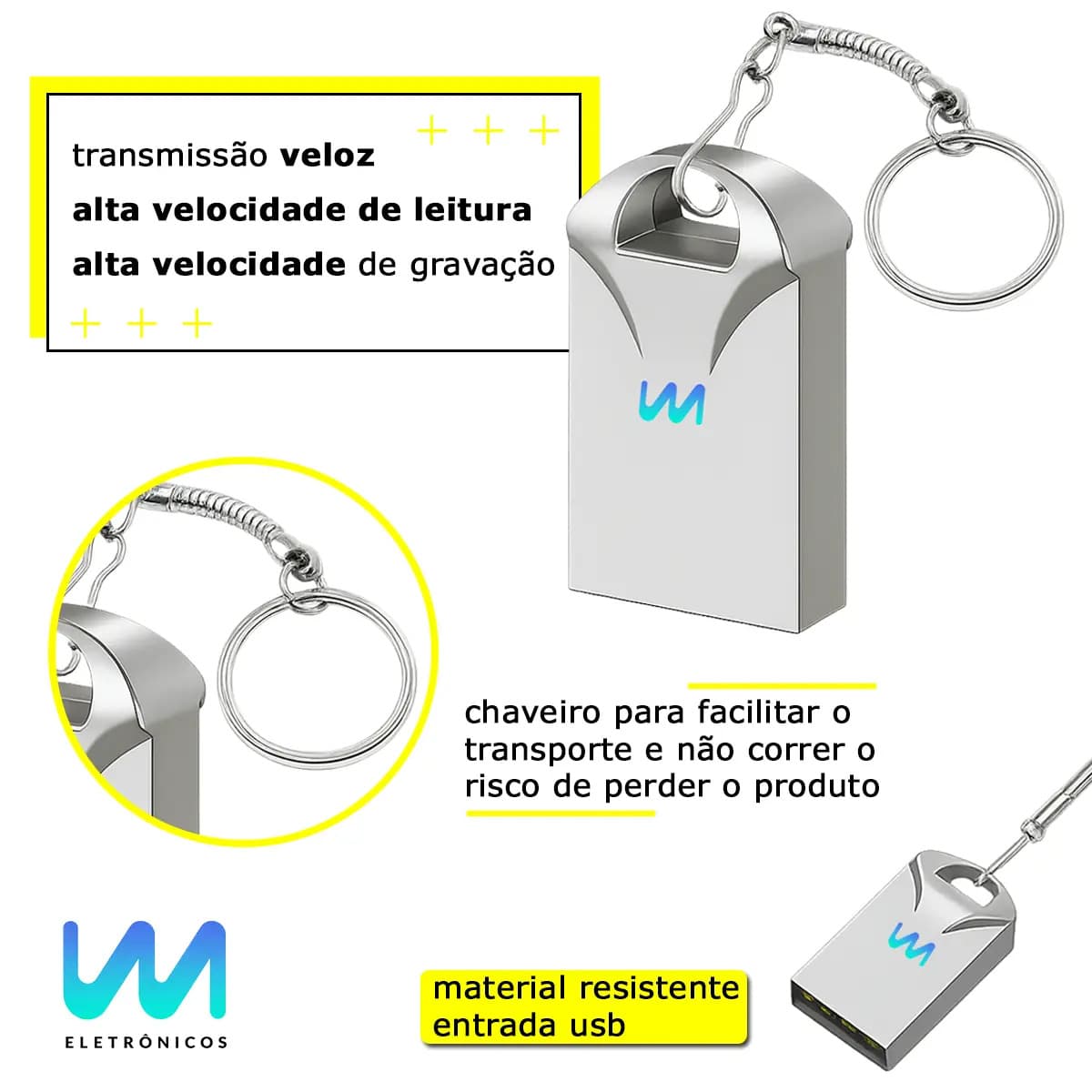 Pen Drive 32gb Mini Chaveiro Resistente Rápido Usb Metal Cor Prata Alta Velocidade Compatível Desktop Pc Notebook Som Automotivo Wmix Eletrônicos — imagem 3