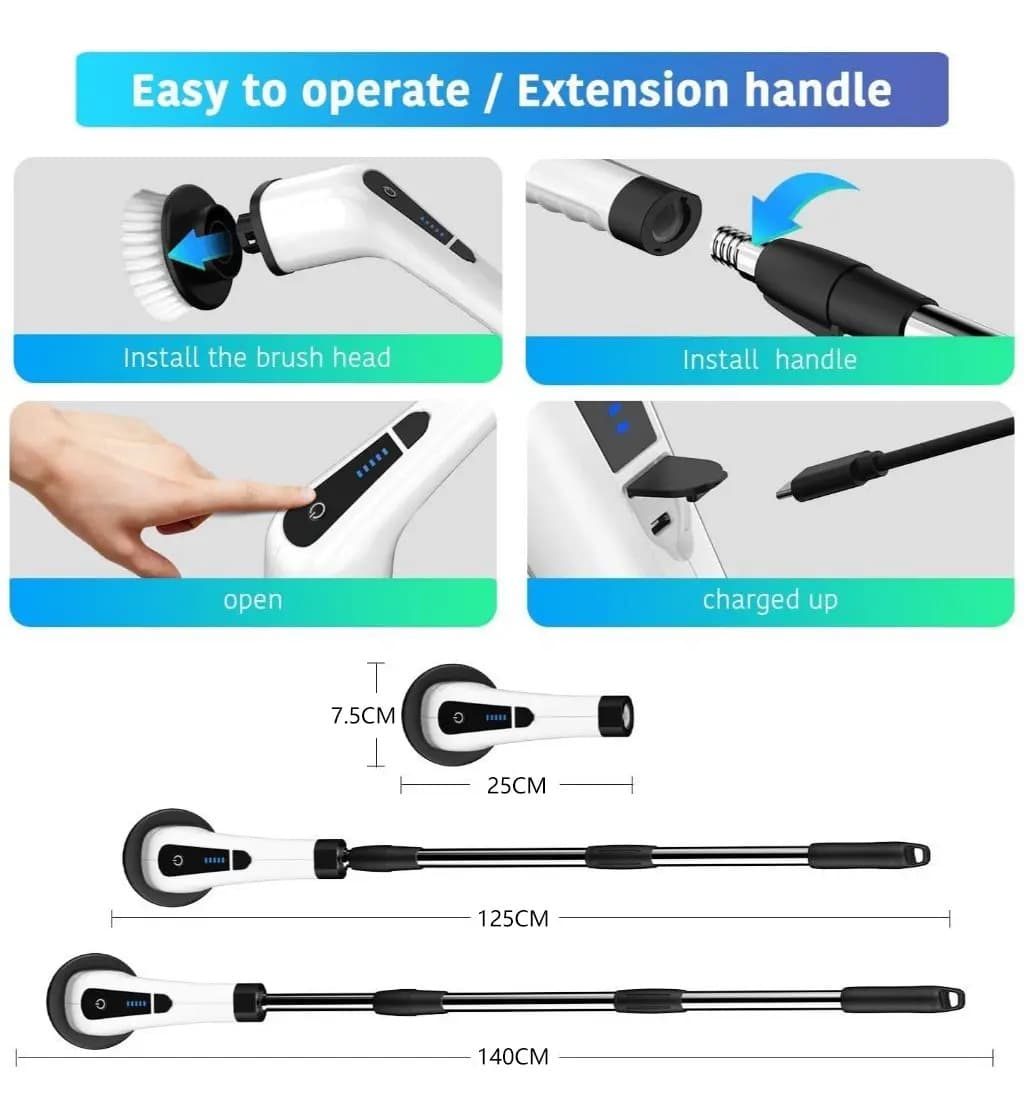 Escova Elétrica de Limpeza DeckCasa JY-6010 3000mAh 137 cm — imagem 2