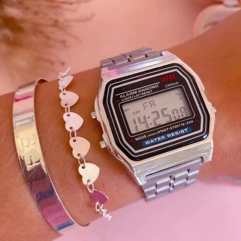 Relógio WR Retrô Digital Aço Inoxidável Vintage Unisex Prata — imagem 6