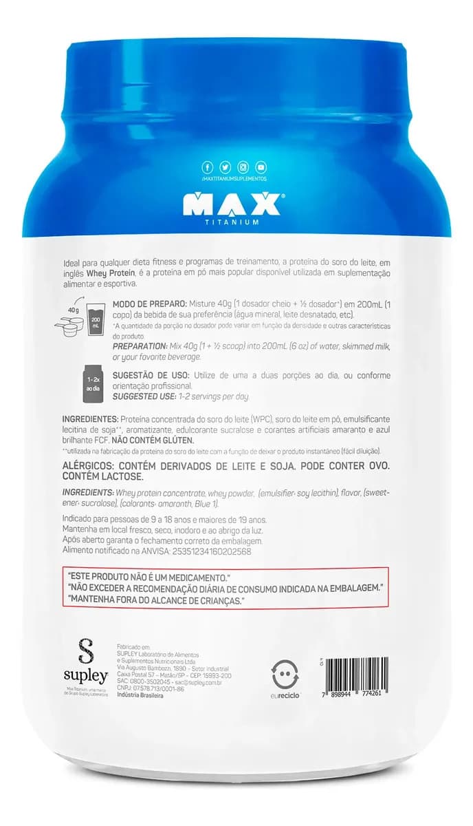 Proteína Max Titanium Whey Pro Concetrado em pó sabor Morango x 1kg — imagem 3